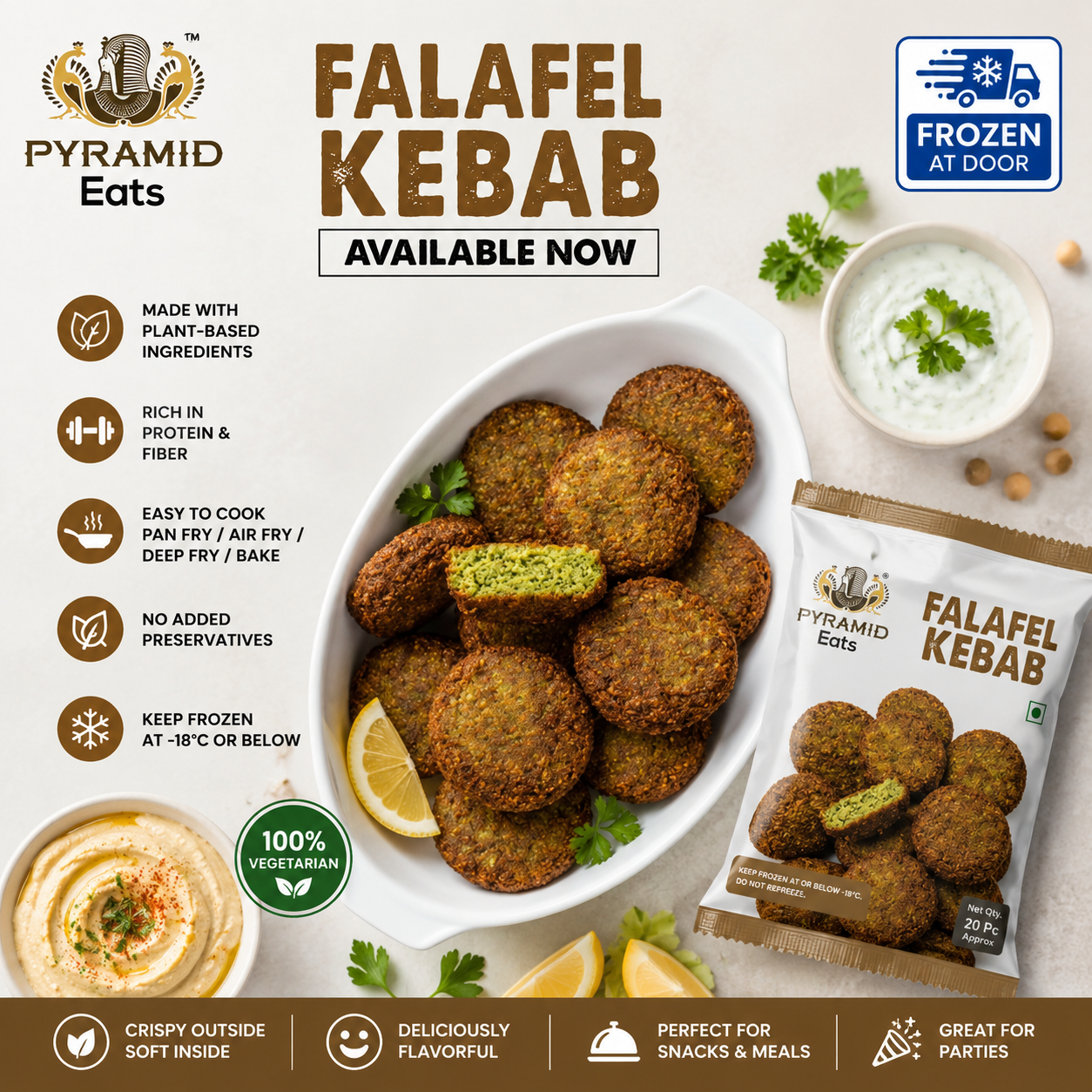 Pyramid Eats Falafel Kebab – Frozen Ready-to-Cook Vegetarian Kebabs 1kg