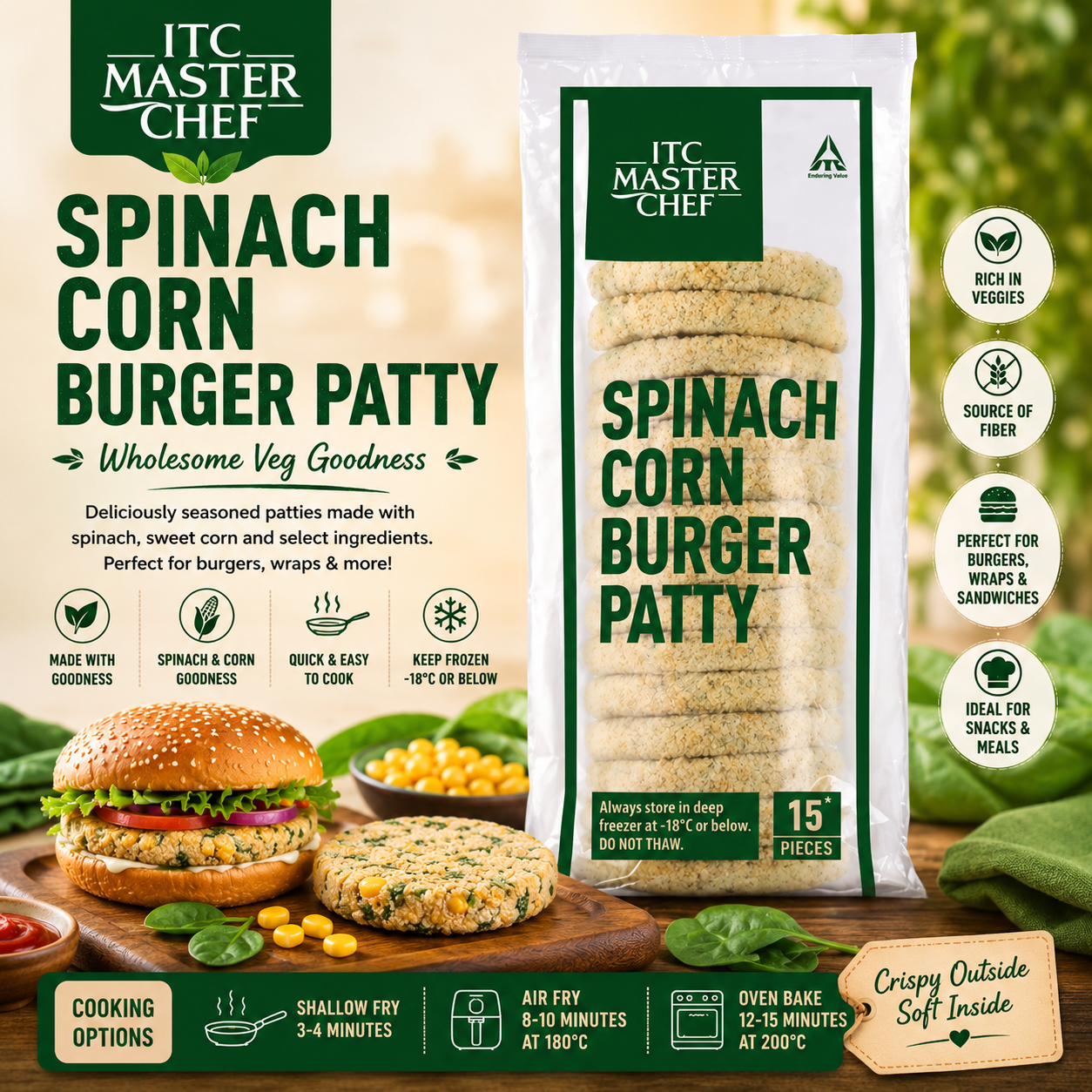 ITC Master Chef Spinach Corn Burger Patty