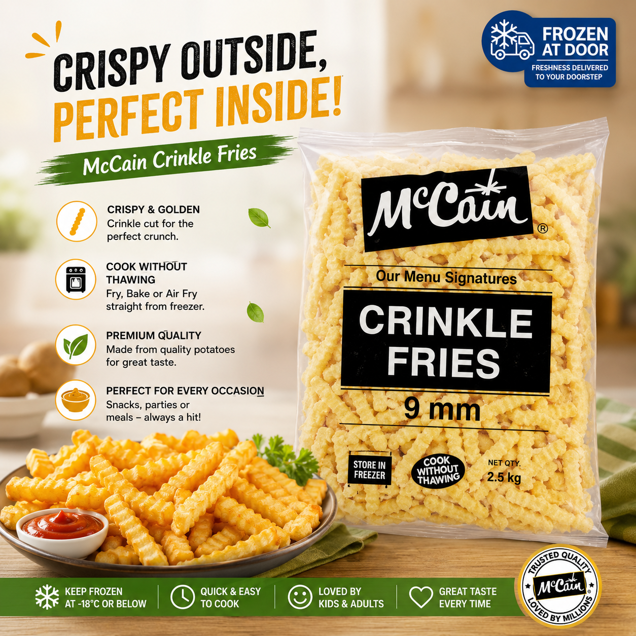 McCain Crinkle Fries 2.5kg + FREE Campa Cola 200ml Bottle – Crispy Frozen French Fries Combo Pack