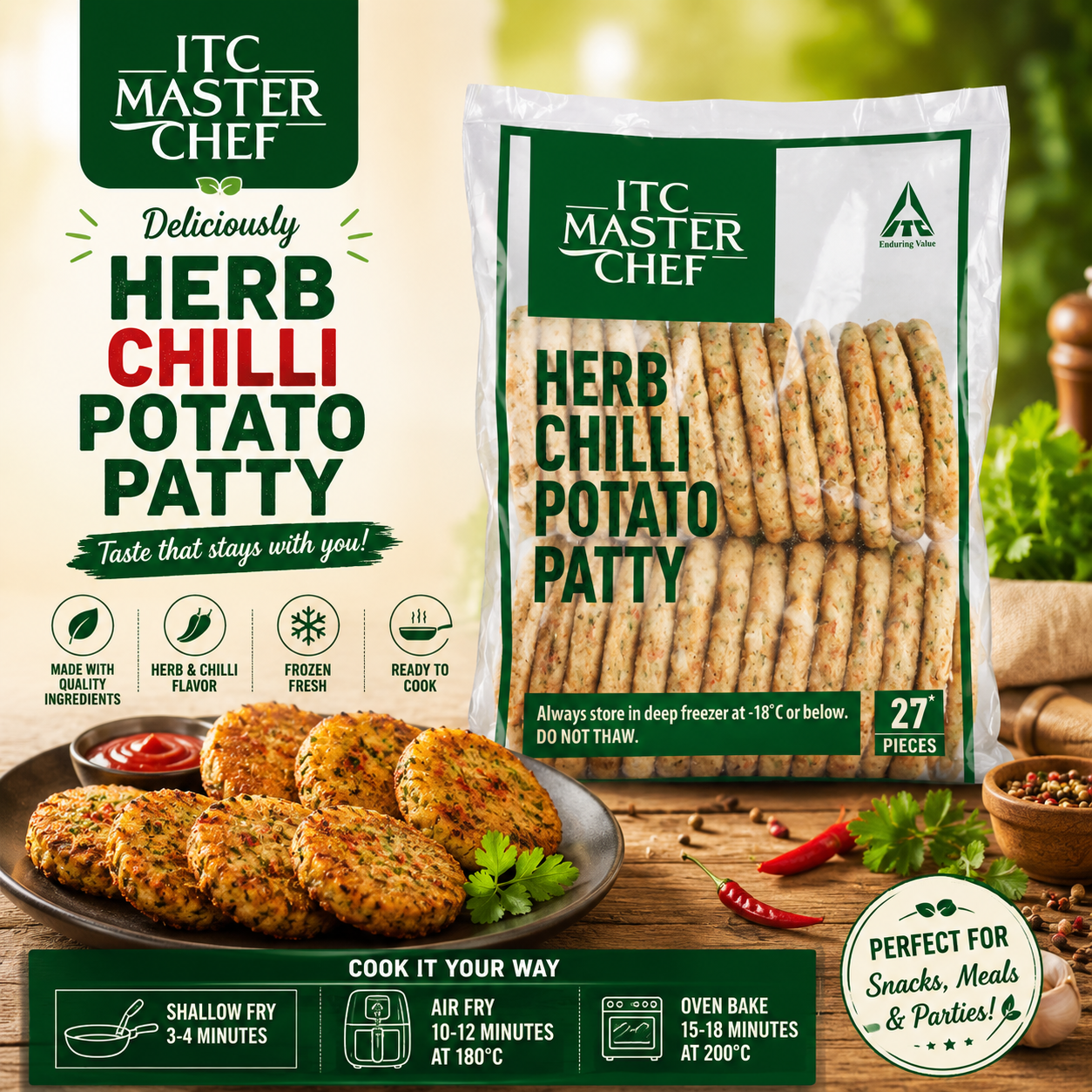 ITC Master Chef Herb Chilli Potato Patty 1.5kg