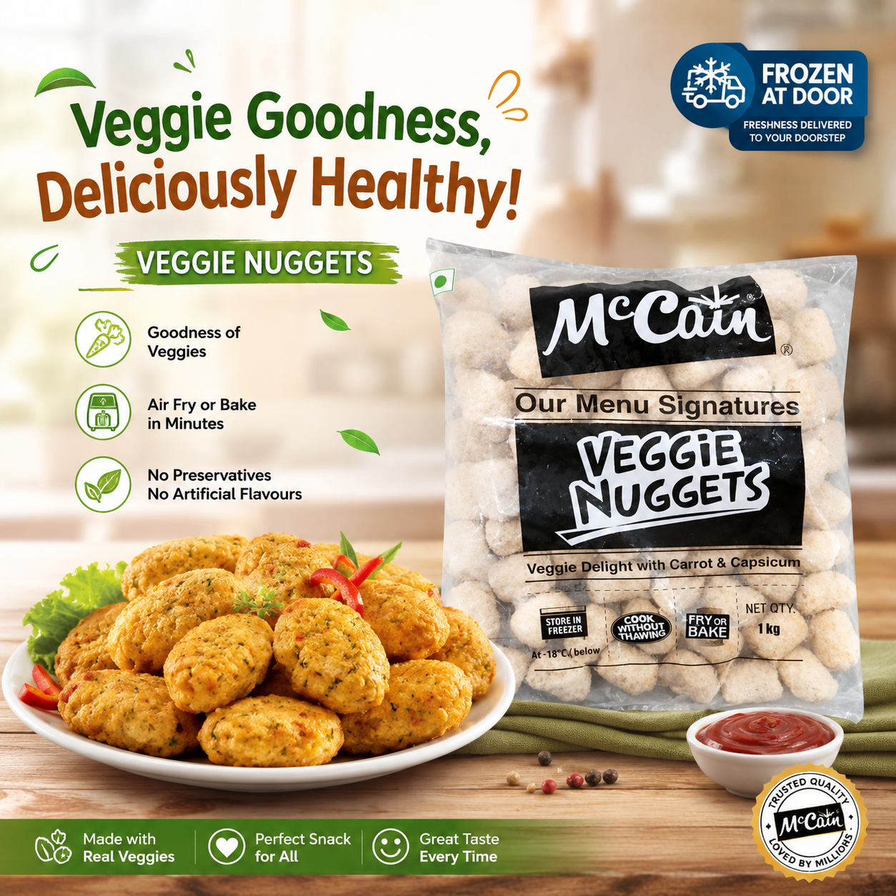 McCain Veggie Nuggets 1kg – Crispy Frozen Vegetable Nuggets | Ready to Fry & Bake