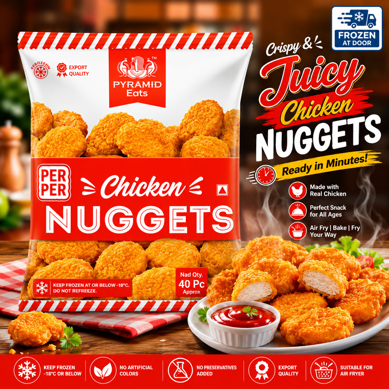 Pyramid Eats Chicken Nuggets – Frozen Ready-to-Cook Crispy Chicken Nuggets 1kg